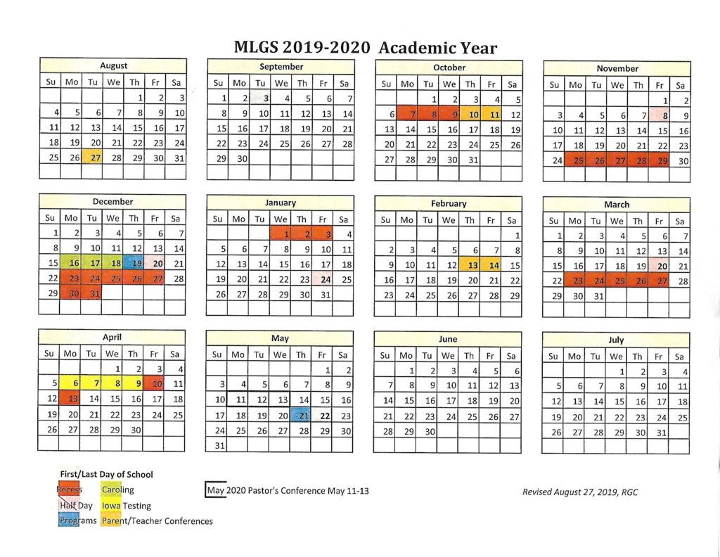 2019-2020 School Calendar